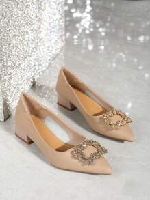 女士柔软皮革高跟鞋,防摩擦工作鞋,大码 41-43 女士鞋,法式尖头厚底高跟鞋,带水钻的百搭粗跟鞋,女士不累的粗跟鞋,百搭、舒适、低跟祖母鞋,低鞋面,适合日常通勤 - 杏色 - 查看 5