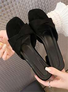 2025 Summer Fashion New Chunky High Heel Slip-On Sandals For Women, Korean Style