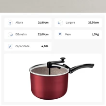 Pipoqueira Panela Tramontina Antiaderente Aluminio 22cm 4,8 Litros Paris - Vermelho - Visão 3