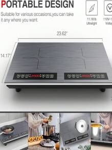 Induction Cooktop 110v,4000W 24 Inch Electric Cooktop With 2 Burners,LED Touch Screen, Overheat Protection Function,9 Temperature And Power Levels,Safety Lock,Portable Induction Cooktop - Grey - View 5