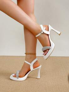 女士夏季休閒優雅高跟涼鞋 - 白色 - 查看 2