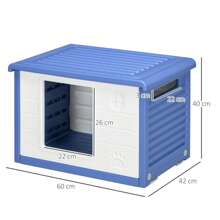 PawHut Niche pour chien extérieure abri pour chiots en plastique maison pour chiens avec bouches d'aération résistante à l'eau dim. 60L x 42l x 40H cm bleu et blanc - Bleu azur - Voir 3