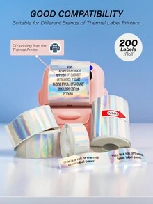 MARKLIFE 彩虹全息圓形熱敏標籤生成器紙 1.97x1.97英寸（50 * 50毫米）彩虹激光貼紙，圓形1卷，每卷180個標籤，適用於 P50，D100 無墨印表機，防水、帶膠粘性、可生成商標/條碼 - 彩色 - 查看 5