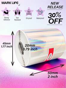 MARKLIFE 彩虹全息圓形熱敏標籤生成器紙 1.97x1.97英寸（50 * 50毫米）彩虹激光貼紙，圓形1卷，每卷180個標籤，適用於 P50，D100 無墨印表機，防水、帶膠粘性、可生成商標/條碼 - 彩色 - 查看 4
