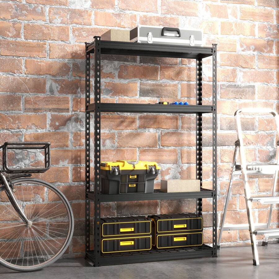 HOMCOM Estantería Metálica de Niveles Estantería de Garaje de Acero Industrial con Estantes Ajustables para Tallar Cocina Hogar Negro - Negro - Ver 1