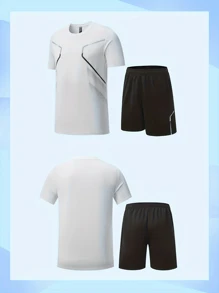 Boyfriend Style Men's Basketball/Running/Cycling/Fitness Breathable Short Sleeve Quick-Dry Ice Silk T-Shirt And Shorts Sportswear Set Gym Clothes Boyfriend Style Men, Athletic Suit, Tracksuit Boyfriend Style Men Shorts Set Workout Sets Boyfriend Style Men Two Pieces Outfits