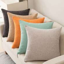 Solid Color Modern Simplistic Square Pillowcase Cover For Living Room Sofa Cushion (Pillow Core Not Included) - Warm Orange - View 3