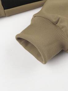 1 件青少年男孩休闲拼色连帽运动衫 - 卡其色 - 查看 3