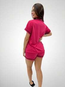 Women Pajama Sets - 玫紅色 - 查看 3