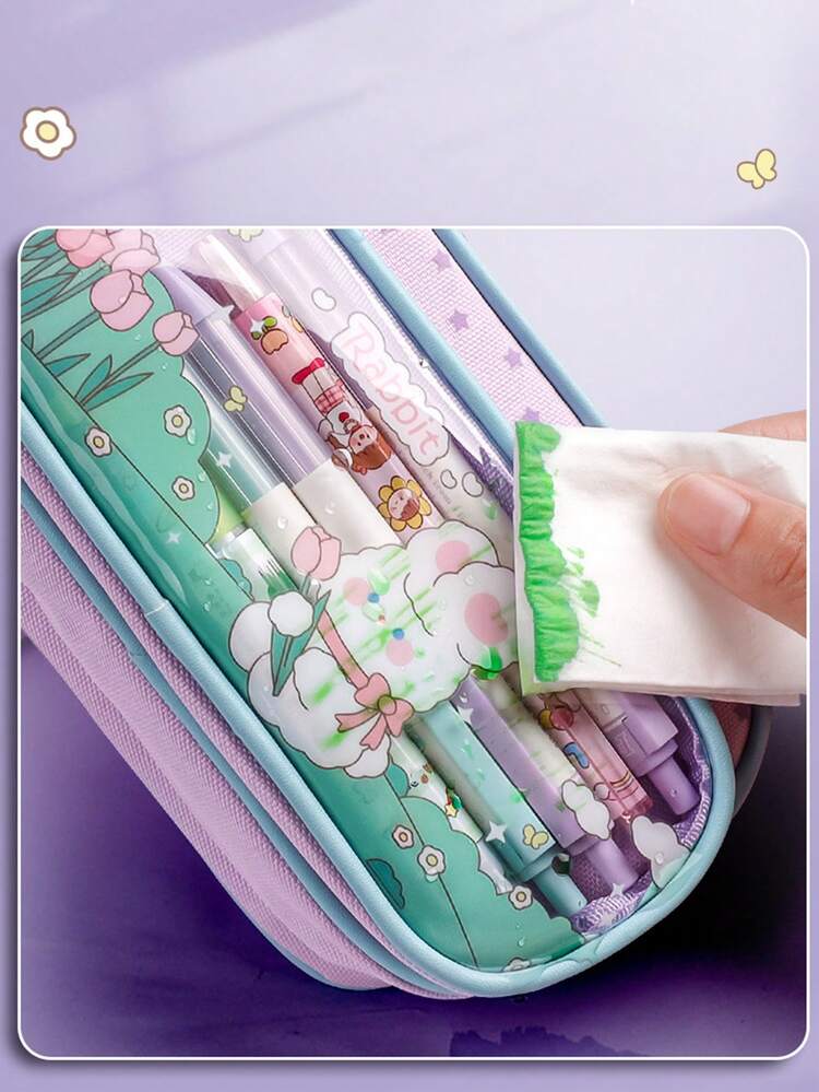 Astuccio Da 5 Pezzi, Astuccio Stampato Trasparente, Astuccio Per Ragazze, Simpatico Astuccio Per Bambini, Materiale Scolastico Per Cancelleria