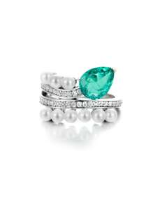 1入鑲有豪華培育出的翡翠綠淡水人工母珠的925銀白金鍍層戒指 - 綠色 - 查看 1