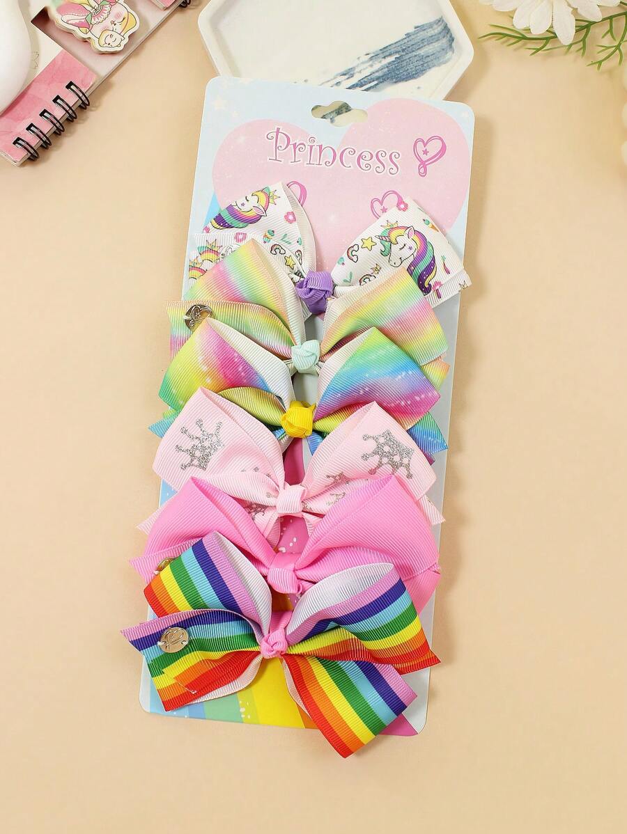 6pcs Girls' Digital Print Multicolor Hair Clips, Different Sizes - Multicolor - View 1