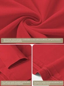 女款跑步上衣長袖純色圓領襯衫休閒運動透氣舒適下裝健身運動瑜珈服女裝 - 紅色 - 查看 5