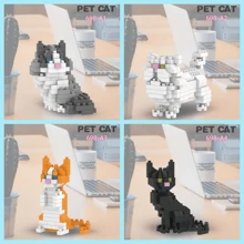 1 件微型 DIY 积木宠物猫模型，适合 6 岁及以上儿童，桌面装饰，精美礼物房间装饰，猫咪微型，三色猫，微型猫