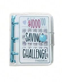 1 Pieza Azul 25 Páginas Mini Libreta De Ahorro Portátil De Bolsillo Para Desafío De Ahorro De Dinero Con Soporte De Hojas Sueltas - Azul - Ver 1