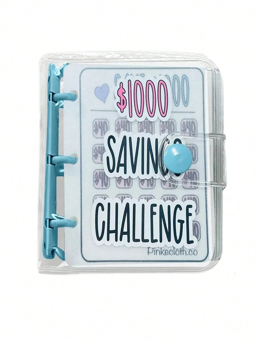 1 Pieza Azul 25 Páginas Mini Libreta De Ahorro Portátil De Bolsillo Para Desafío De Ahorro De Dinero Con Soporte De Hojas Sueltas - Azul - Ver 1
