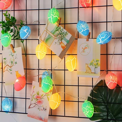 LED Easter Egg 10/20 String Lights For Easter Party, Colorful Cracked Egg String Lights, Birthday Home Decoration, Indoor Garden Decoration Night Light, Courtyard Lawn Garden Decoration With Random Patterns, Room Garden Decoration Night Light, Family Courtyard Lawn Garden Decoration