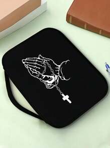 1pc Black Fashion Printed Storage Bag For Books, Bibles, Handbooks, High-Capacity Storage Bag For Multi-Functional Use - Black - View 1
