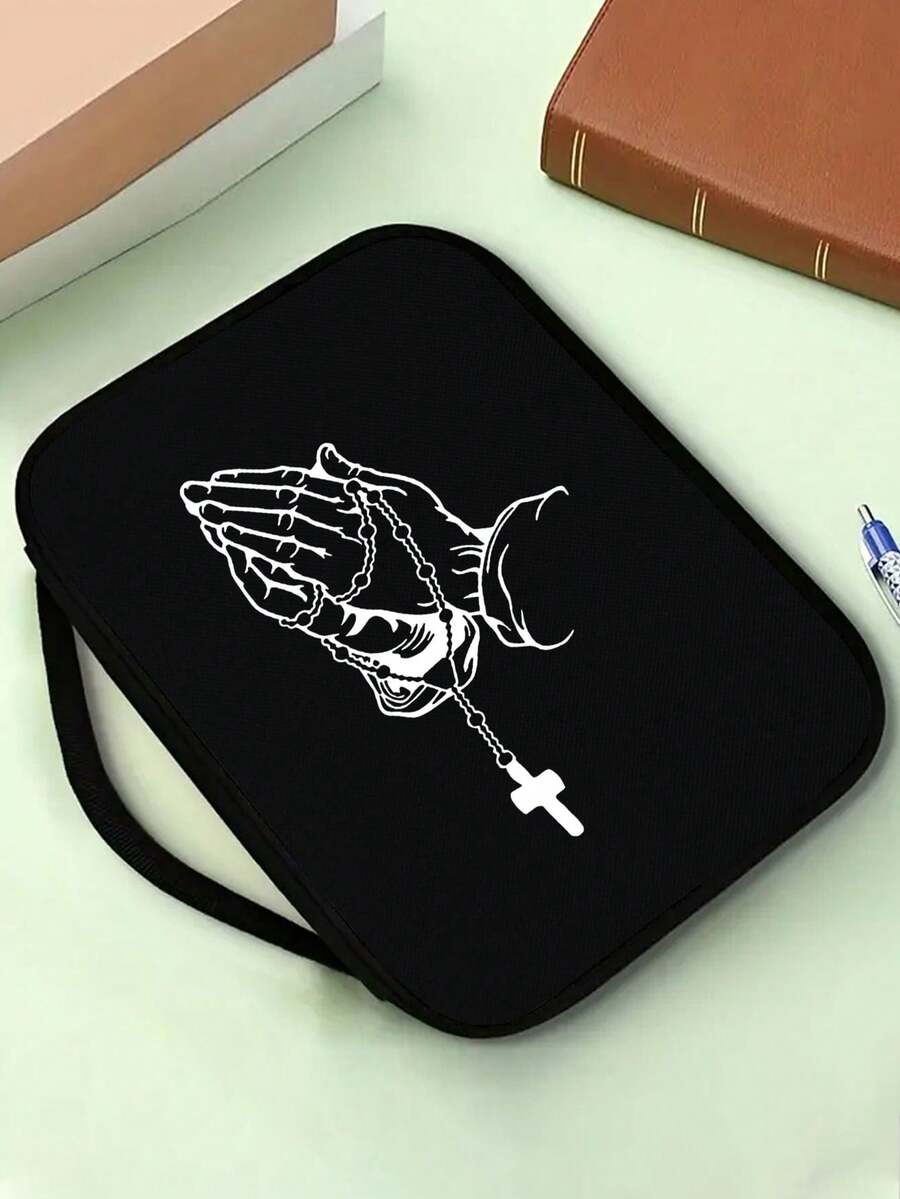 1pc Black Fashion Printed Storage Bag For Books, Bibles, Handbooks, High-Capacity Storage Bag For Multi-Functional Use - Black - View 1