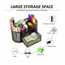 Mesh Desk Organizer Metal Penalty Table Organizer 9 Grid Design Storage Box Drawer Pen Holder For Neatening Tools,Back To School,School Supplies - Black - View 4