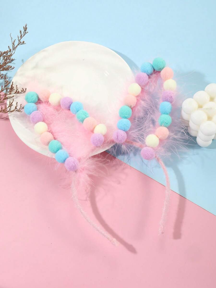 1 Miếng lễ Phục sinh Macaroon Màu sắc Pha trộn Băng đô cài tóc Với Lông vũ & Lông Trái bóng Trang trí Con thỏ Tai Dây buộc tóc , Màu hồng - Hồng - Xem 1