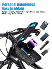 1PC Bike Bag 2L Frame Front Tube Cycling Bag Bicycle Waterproof Phone Case Holder 7.2Inches Touchscreen Bag Accessories, Suitable For Cycling And Riding Motorcycle - Black - View 4