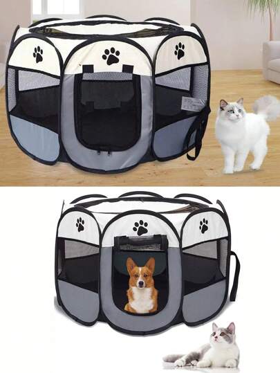Casa Corral Para Mascotas Perros Sencillas Plegable Portátil Multifuncional. Adecuada Para Cercado De Gatos, Corralito Para Perros, Recinto Para Conejos, Etc. Cubierta de sombra resistente al agua y extraíble. Suministros Pet
