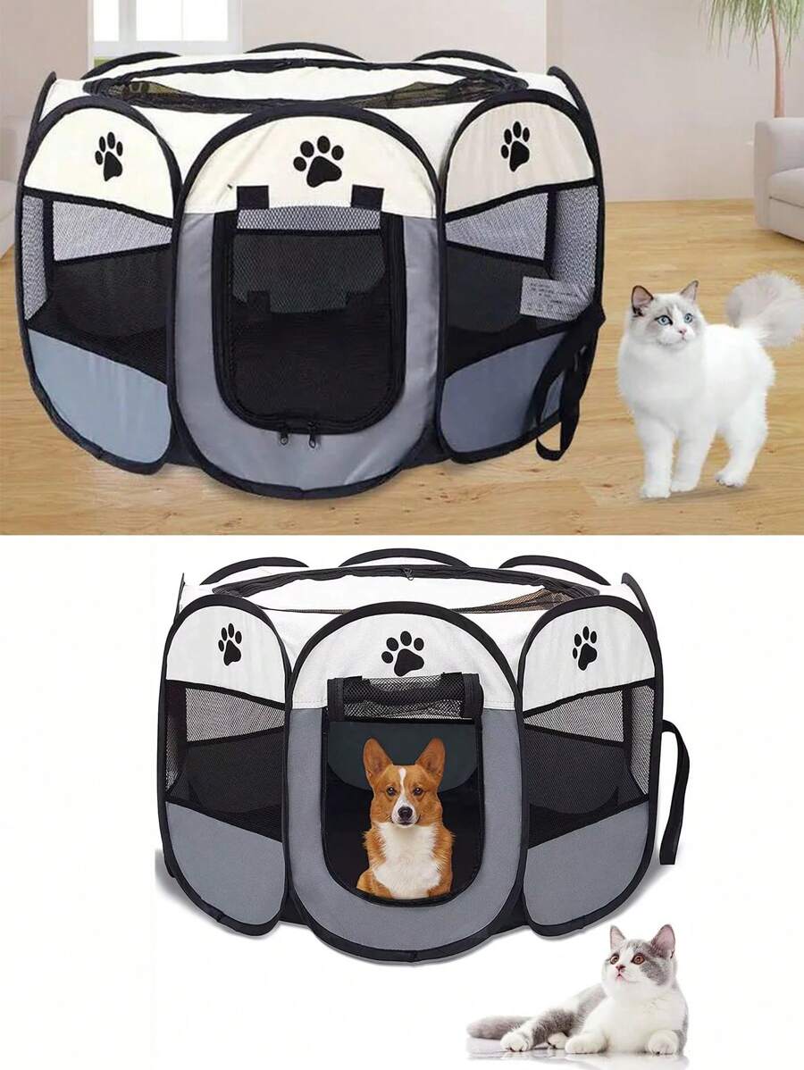 Casa Corral Para Mascotas Perros Sencillas Plegable Portátil Multifuncional. Adecuada Para Cercado De Gatos, Corralito Para Perros, Recinto Para Conejos, Etc. Cubierta de sombra resistente al agua y extraíble. Suministros Pet - Gris - Ver 1