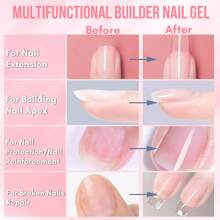 15ML Makartt Builder Nail Gel 7 In 1 Multifunctional Clear Gel Nail Polish Base Coat Nail Strengthener Gel Nail Extension Hard Gel Builder For Broken Nails Repair Soak Off UV/LED Nail Lamp Required - 無色 - 查看 2