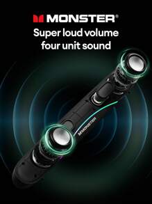 Monster G08無線電腦音箱系統桌面雙重低音炮高清音質led效果usb有線迷你長可攜式音箱適用於筆記本電腦 - 黑色 - 查看 3