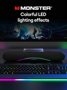Monster G08無線電腦音箱系統桌面雙重低音炮高清音質led效果usb有線迷你長可攜式音箱適用於筆記本電腦 - 黑色 - 查看 1