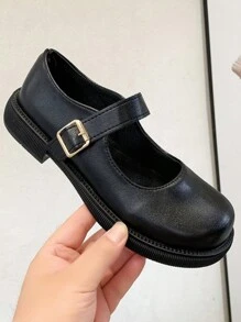 大尺寸（35-42）女式黑色瑪莉珍鞋,韓國風格復古英國 J.k.學生平頭工作鞋~搭配裙子 - 黑色 - 查看 5