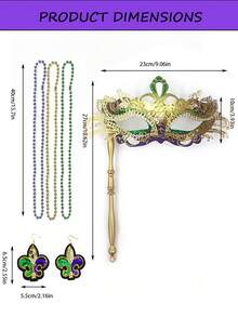 3pcs/Set Carnival Costume Set With Stick Mask, Necklace, Festival Party Performance Dress Up Props - Multicolor - View 3