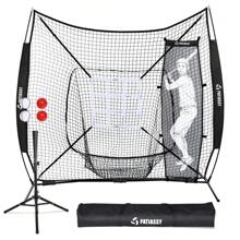 Patiassy 7 Ft X 7 Ft Baseball Softball Hitting Pitching Practice Net With Batting Tee And Batter Portable Baseball Net With 2 Weighted Baseballs, 2 Baseballs, Carry Bag And Strike Zone