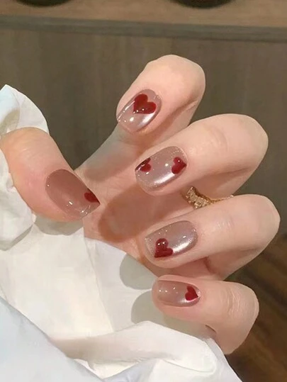 24 New Ins Style Simple And Versatile Short Cat-Eye Gloss Artificial Nail, Hose Nail Long Ballet Nail Designed For Women And Girls And Students Reusable Fake Nail With 1 Piece Of Jelly Glue And 1 Rub For Women, Street Play And Other Festivals Wear Press On Nails Nail Supplies