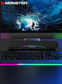 Monster G08無線電腦音箱系統桌面雙重低音炮高清音質led效果usb有線迷你長可攜式音箱適用於筆記本電腦 - 黑色 - 查看 7