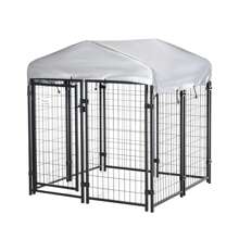 Pawhut Perrera de Exterior con Techo 120x120x138 cm Jaula para Perros Parque para Mascotas con Malla de Metal y Puerta con Cerradura para Jardín Patio Plata - Negro - Ver 8