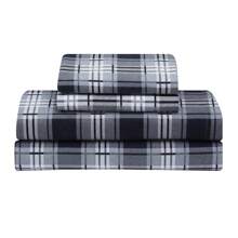 Flannel 100% Cotton Sheet Set, 4 Piece Brushed Cotton Flannelette Flat Sheet, Winter Fitted Sheet, Heavy Weight Bedding, 16" Deep Pocket, 2 Pillow Cases - Grey Plaid - View 1