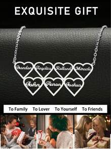 1 pieza Collar personalizado con corazón con nombre de familia, se puede personalizar con 1-10 corazones con nombres de miembros de la familia, adecuado como regalo para el Día de la Madre, San Valentín, Graduación, Día de la Familia, Boda para mamá, novia, hermana, amiga - Plateado - Ver 10
