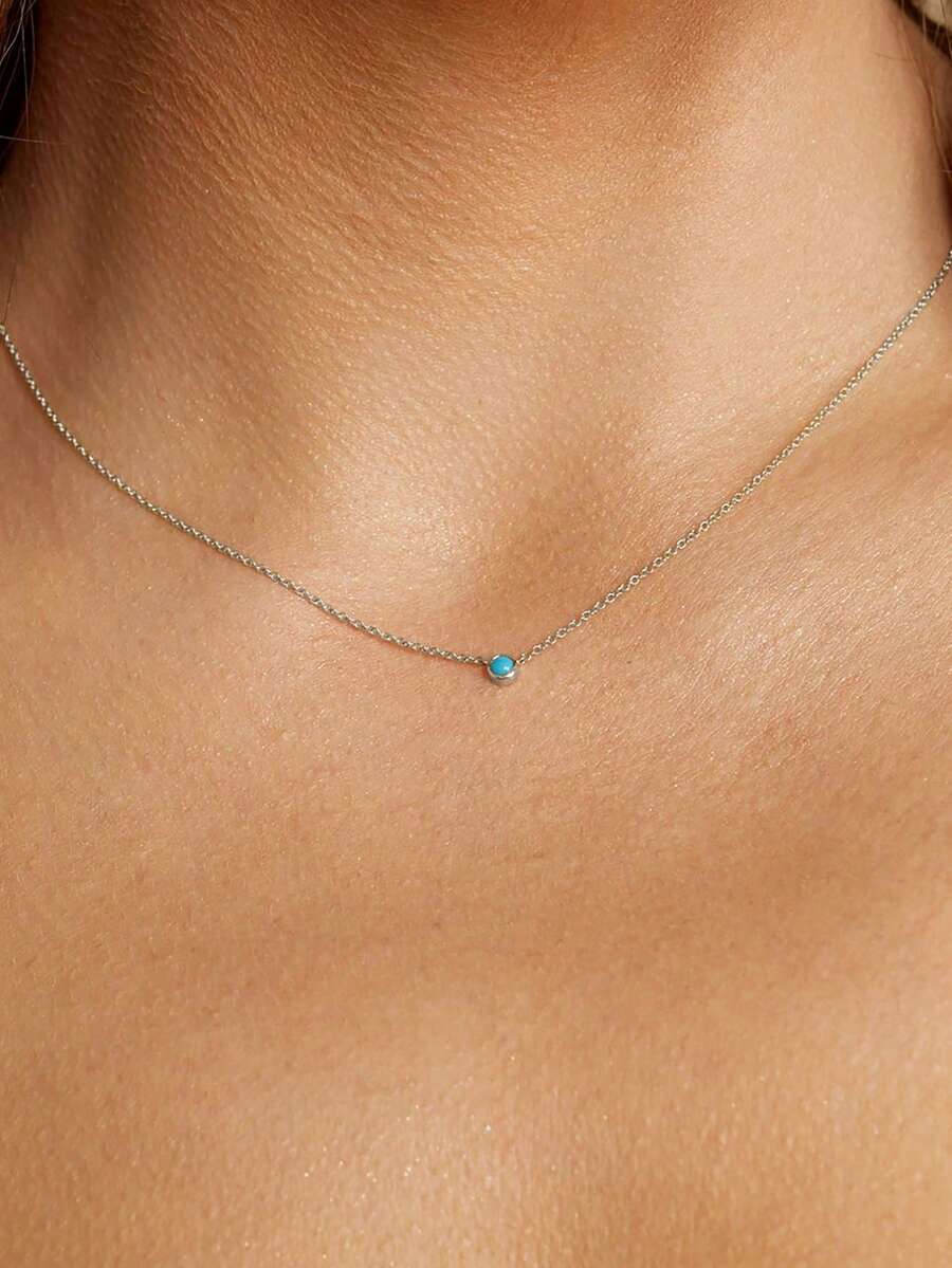 1 件 S925 纯银优雅简约圆形方晶锆石吊坠项链女士精美女士珠宝礼物节日礼物生日礼物日常佩戴 - 銀色 - 查看 1