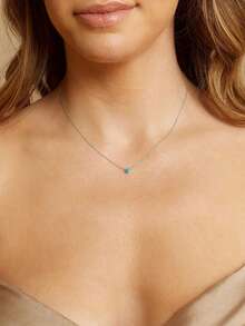 1 件 S925 纯银优雅简约圆形方晶锆石吊坠项链女士精美女士珠宝礼物节日礼物生日礼物日常佩戴 - 銀色 - 查看 2