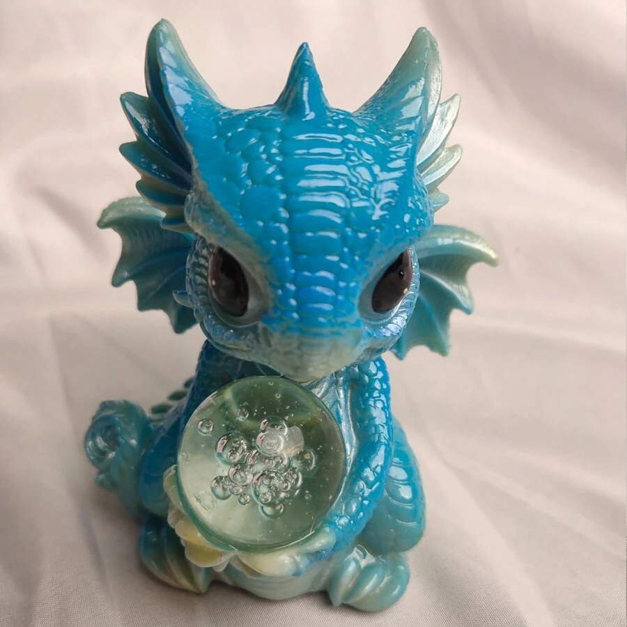 Nordic Cartoon Dragon Shaped Resin Room Decoration With Light & Bubble Design, Perfect For Valentine's Day Gift - Blue - View 1