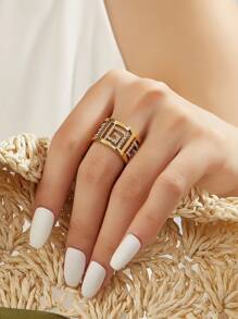 1pc 18K Gold Plated Gorgeous Style Stainless Steel Cubic Zirconia Ring Ladies Jewelry Wedding Party Dating Gift - G Type Ring - View 3