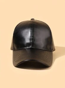 1pc Unisex Solid Color Leather Baseball Cap, Suitable For Outdoor Leisure & Vacation Casual - Black - View 3