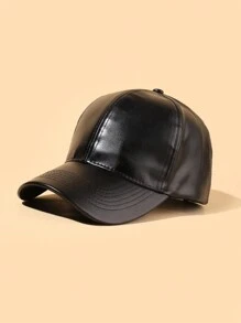 1pc Unisex Solid Color Leather Baseball Cap, Suitable For Outdoor Leisure & Vacation Casual - Black - View 2