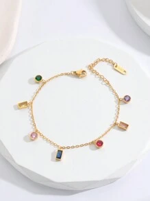 1 件時尚 18k 鍍金不銹鋼多巴胺和鋯石裝飾手鍊,適合女士度假、派對和日常佩戴 - 彩色 - 查看 3