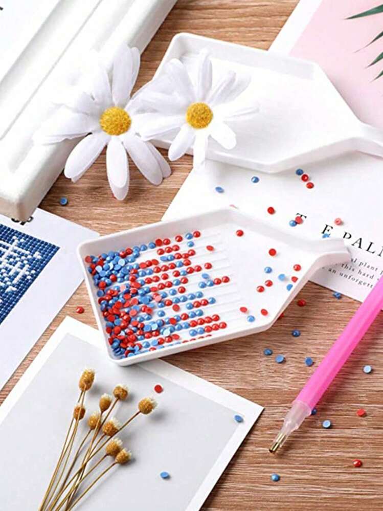 5PCS Plastic DIY Diamond Painting Trays, Art Painting Bead Sorting Tray, Diamond Painting, Nail Art Dotting Tool, Rhinestone Diamond Sorting Trays Plate, Rhinestone Gem Accessory And Tools For DIY Crafts - White - View 2