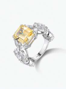 1 Miếng Sang trọng Vàng & Màu xanh lá Cắt Sợi tổng hợp Khối Zirconia  Buổi tiệc Nhẫn , Bạc 925 Bạch Kim MẠ - Màu vàng - Xem 1