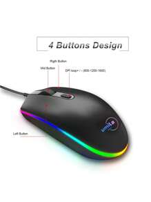 UMILA 1pc Wired Gaming Mouse With 4 Buttons And Rgb Lighting, Suitable For Gaming, Work And Home Use - Black - View 3