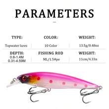 1入組4.33in 0.47oz浮游魚餌釣魚誘餌11cm 13.5g人造硬餌,適用於鱸魚、梭魚等釣魚,拐子型誘餌,釣魚餌 - 黑色 - 查看 6